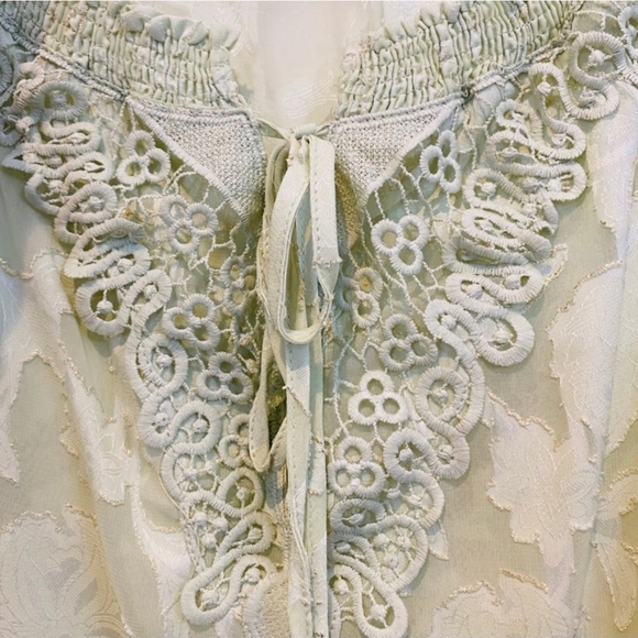 NWT Sheilay Sheer Floral Peasant Blouse Green Gold Size S - Picture 5 of 9